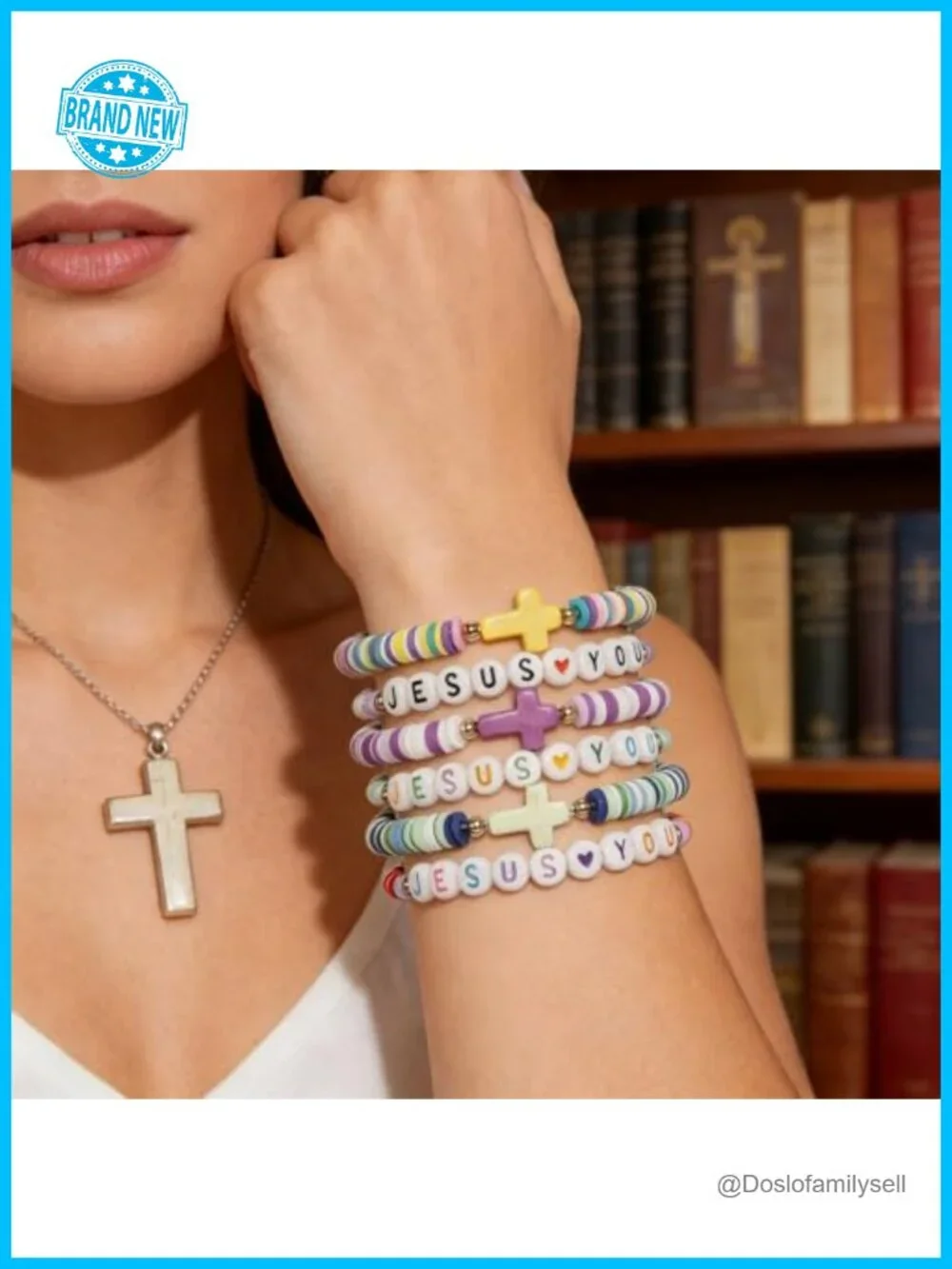 40 Jesus Loves You Bracelets Women Stretch Stackable Elastic Layering Christian